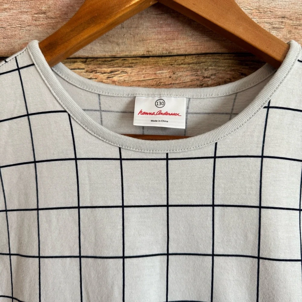 Hanna Andersson Girls Gray Plaid Grid Print Drop Waist Dress Size 130 US 8